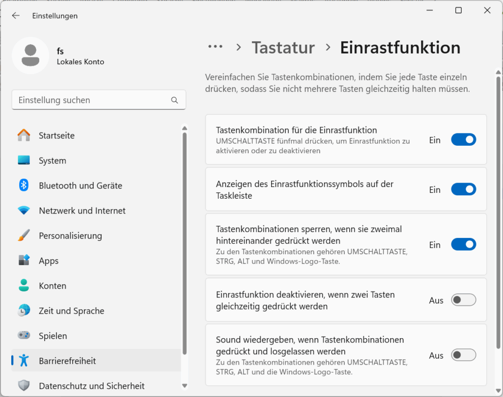 Screenshot zeigt Einstellungsdialog, wie im Artikel beschrieben.